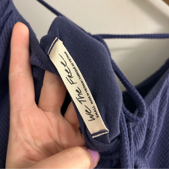 Free People We The Free Bondi Waffle Thermal Bubble Hem Top Blue - Picture 7 of 7